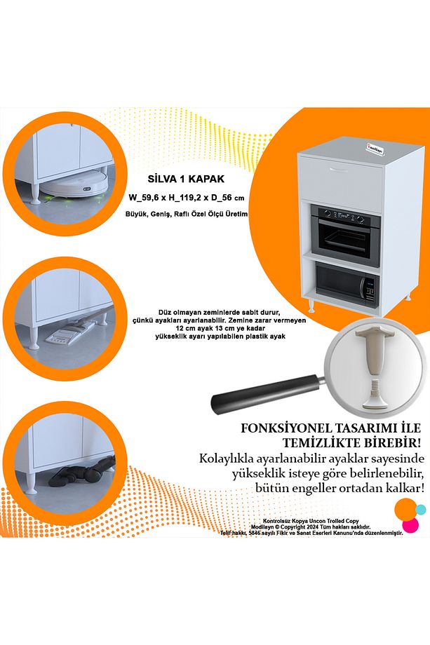 SİLVA 59,6 x 119,2 x 56 cm Tek Kapaklı Ankastre Fırın ve Mutfak Dolabı - 8