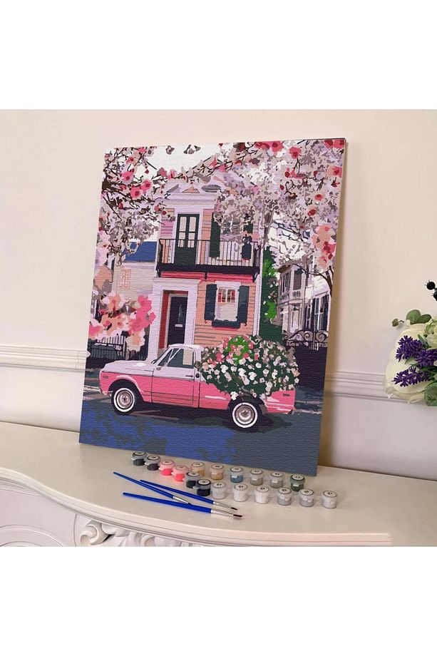 Sayılarla Boyama Seti 40 x 50 cm Tuval Şasesine Gerili Araba Kasasındaki Çiçekler - 4