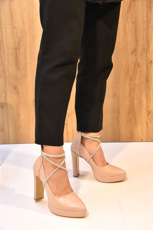 Platformlu Topuklu Kadın Sivri Burun Stiletto Ayakkabı TEN - 1