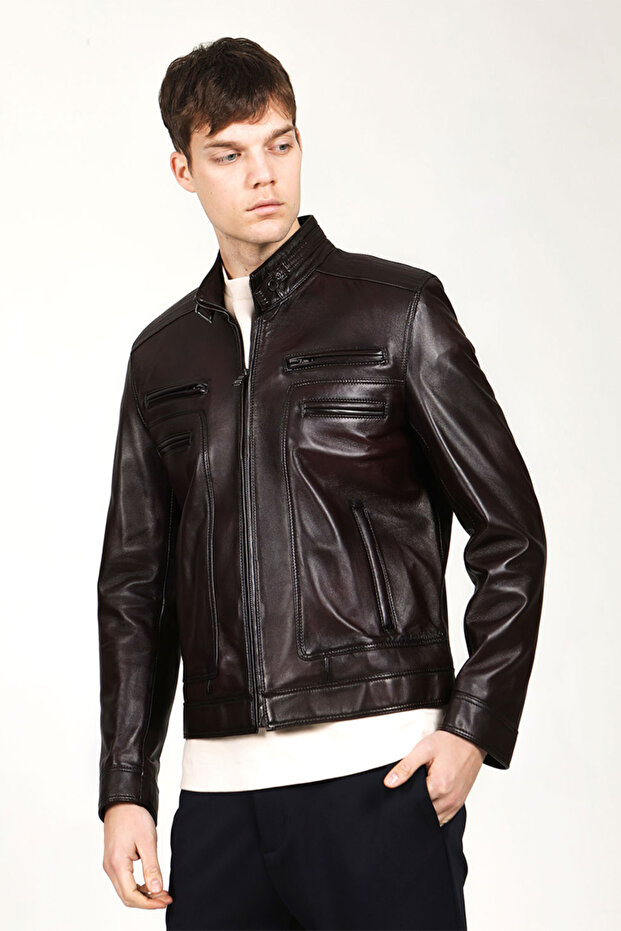 E1084 Genuine Leather Men's Coat Chestnut
