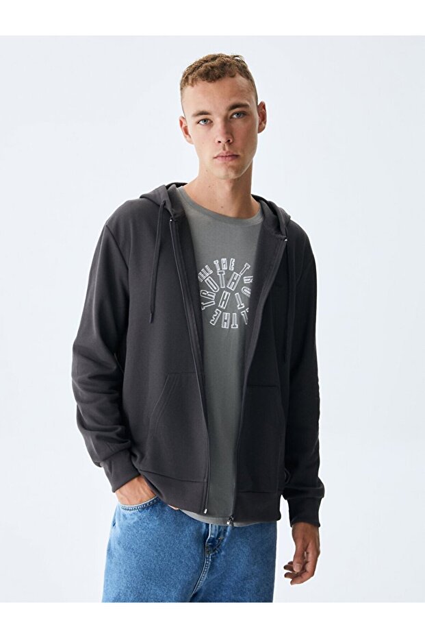 VINESSA Düz Kapüşonlu Fermuarlı Regular Fit Sweatshırt 11258605060019 - 2