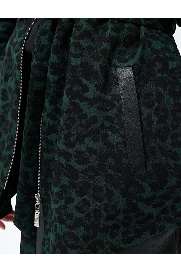 Leopard Patterned Belted Jacket Green - 7