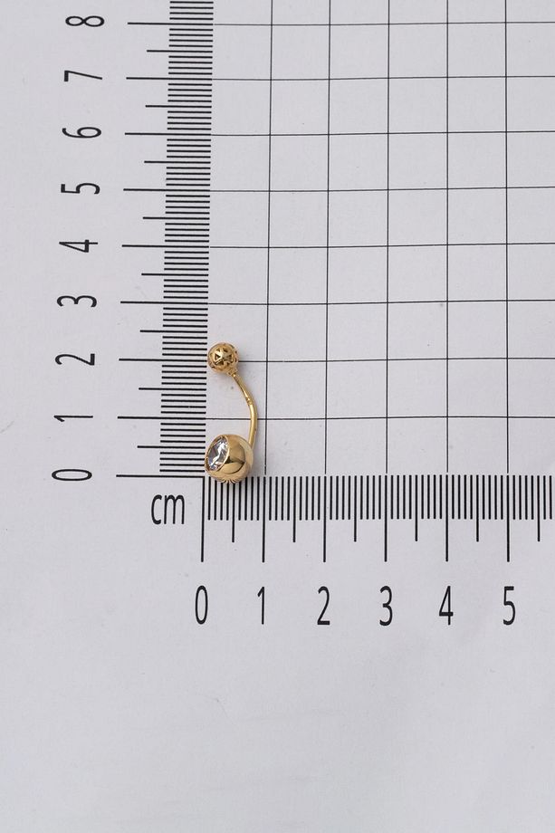 Klasik Tek Taşlı 14 Ayar Altın Göbek Piercing - 4