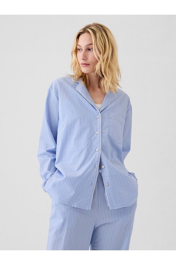 Kadın Mavi Poplin Pijama Gömleği - 1