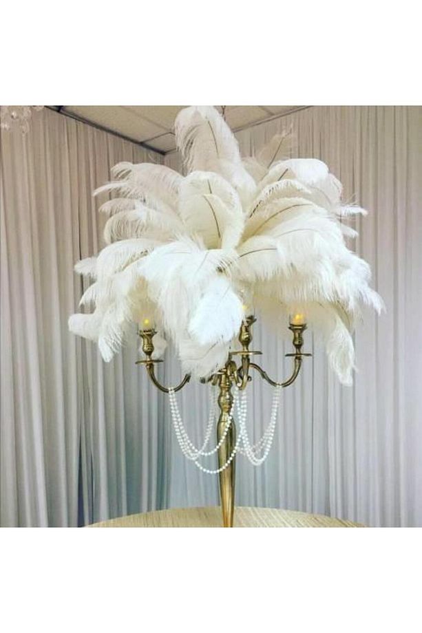 10lu Set Deve Kuşu Tüyü Beyaz 40-45 CM Gerçek Tüy - 3