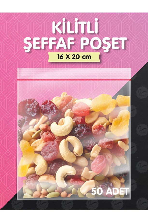 Kilitli Torba 16x20 Cm 50'li Şeffaf Kilitli Poşet Kına Çerez Kuruyemiş vb.Poşeti-T1071 - 1