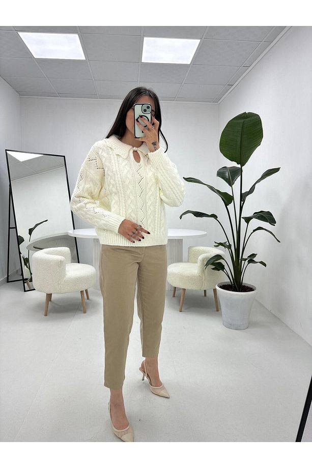 Gabardin Kumaş Havuç Model Vizon  Pantolon - 4