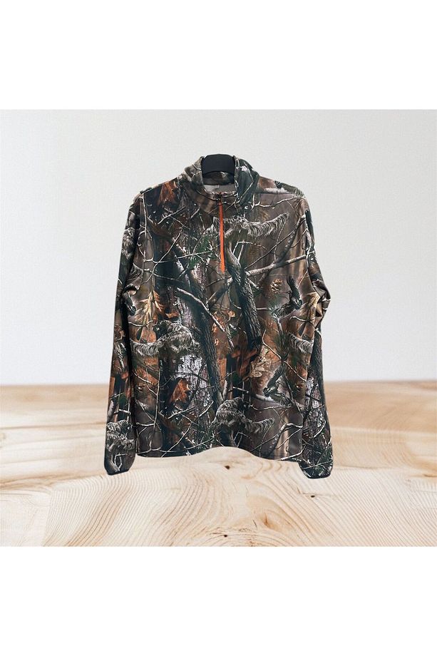 AVCILIK HUNT Orman Desen Çulluk Setter Baskılı Yarı Fermuar Kol Uçları Lastikli Kamuflaj Sweatshirt - 1