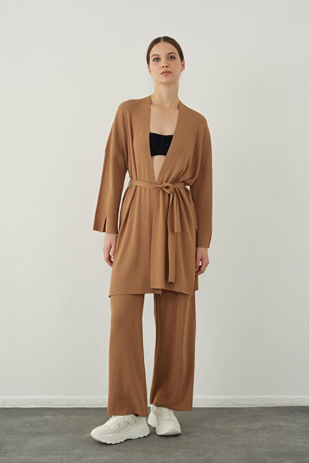 Camel Düz Yakalı Basic Triko Hırka - 1