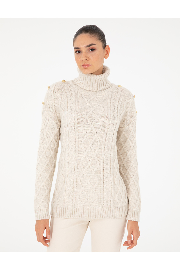 Ecru Regular Fit Turtleneck Sweater 50294435-Vr019