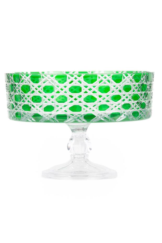 Bowl Standing Bowl Glass Bowl Presentation Bowl Straw Pattern Sandra 25 Cm Green