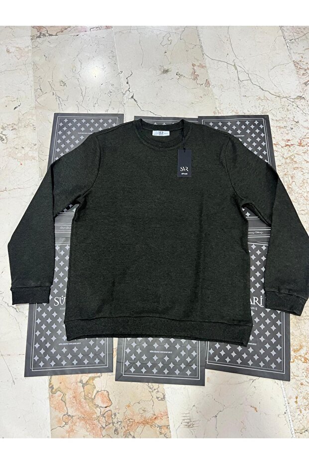 0 YAKA SELANİK KUMAŞ KIRÇILLI SWEATSHİRT - 1