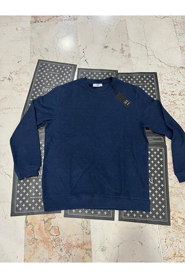 0 YAKA SELANİK KUMAŞ KIRÇILLI SWEATSHİRT - 1