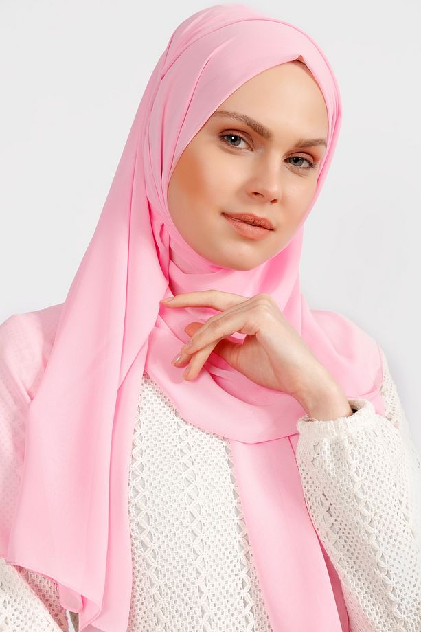 Krep Şifon Şal - Şeker Pembe - 4