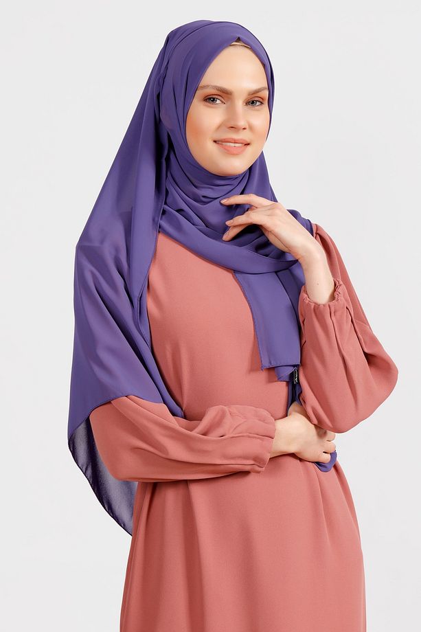 Krep Şifon Şal - Pastel Mor - 5