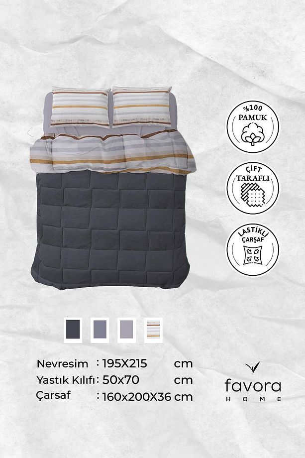 Oso Blanco Sherpa Çift Kişilik Comforter Uyku Seti -  Antrasit - 6