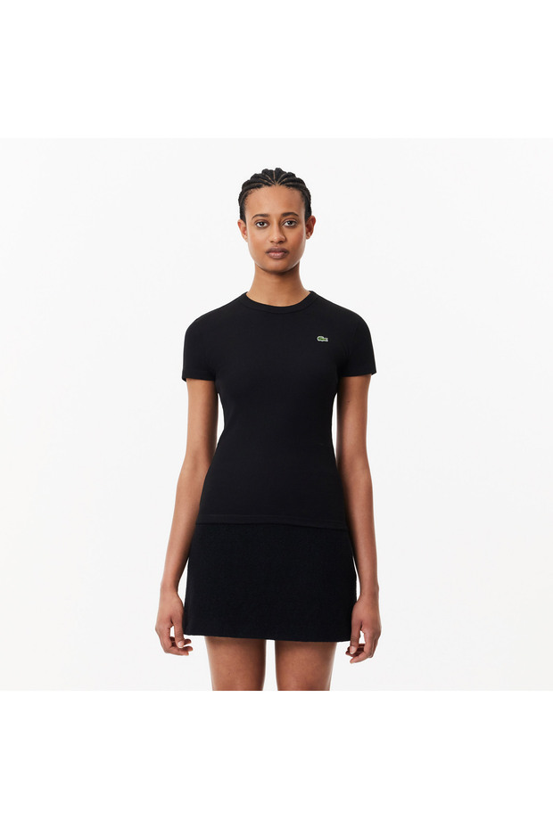 Kadın Slim Fit Bisiklet Yaka Siyah T-Shirt - 1