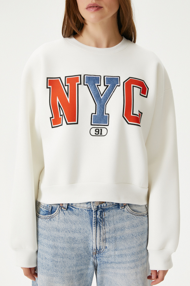 Kadın Cool Ekru Turuncu Şardonlu  Sweatshirt - 3