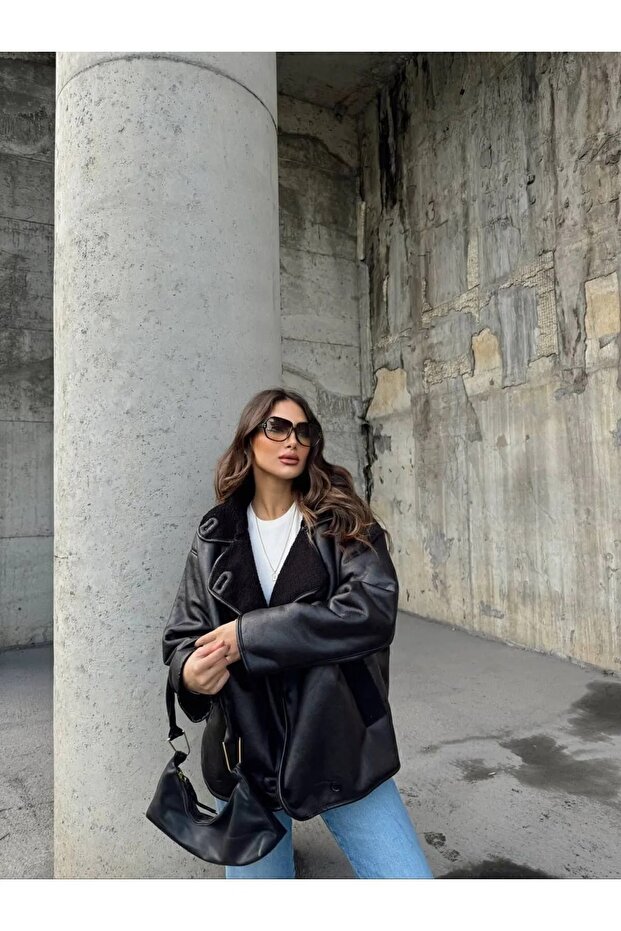 معطف من الجلد المدبوغ من Mçmoda مع قطيفة من الداخل، موديل ZR كبير الحجم