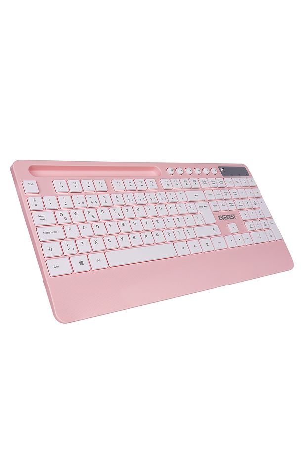 9676 Pembe Multimedya Tablet Telefon Standlı Klavye + Mouse Set Kablosuz Set Wireless Set - 5
