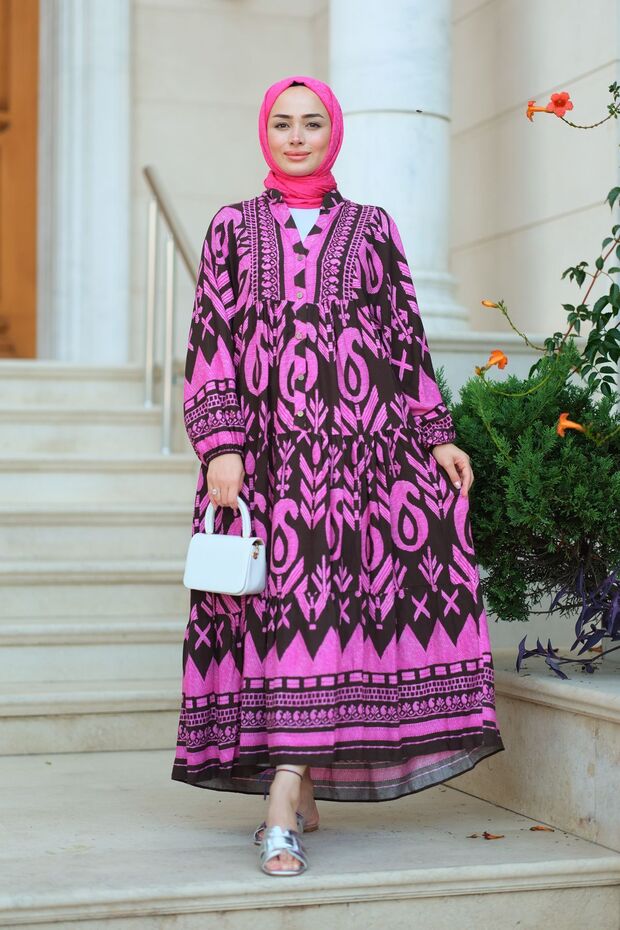 Fuchsia Patterned Dress - 1