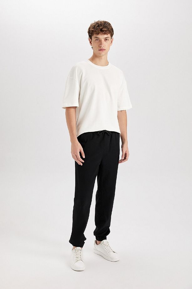 %100 Pamuk Jogger Gabardin Pantolon Beli Regular Fit Bağcıklı Lastikli Paça D5927ax24au - 1