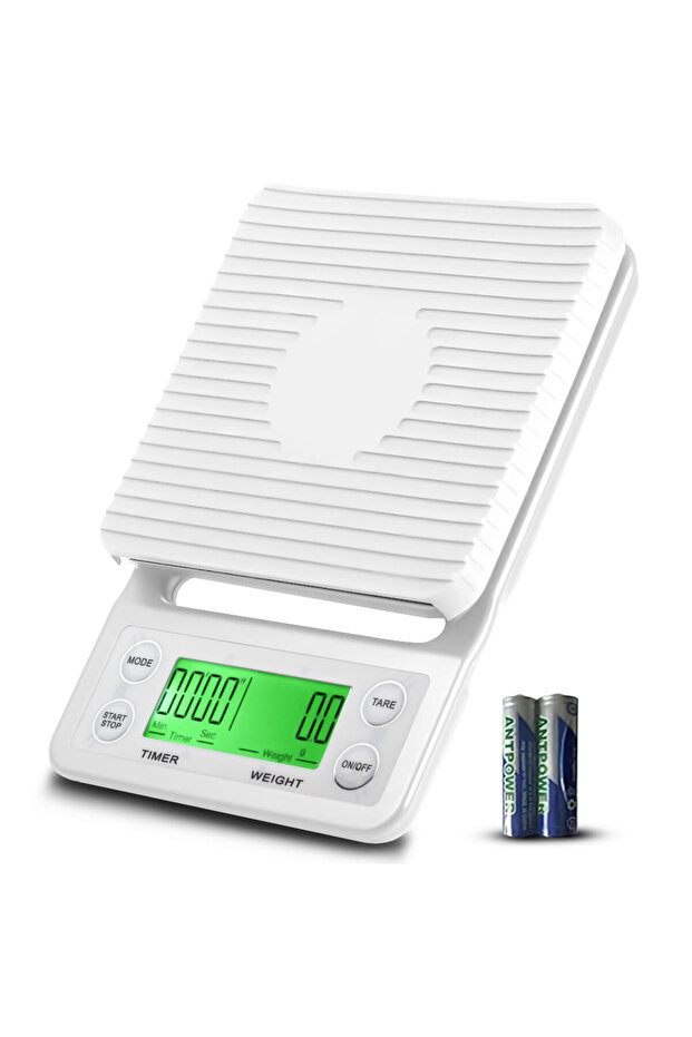 ميزان قهوة مع مؤقت باللون الأبيض - 1