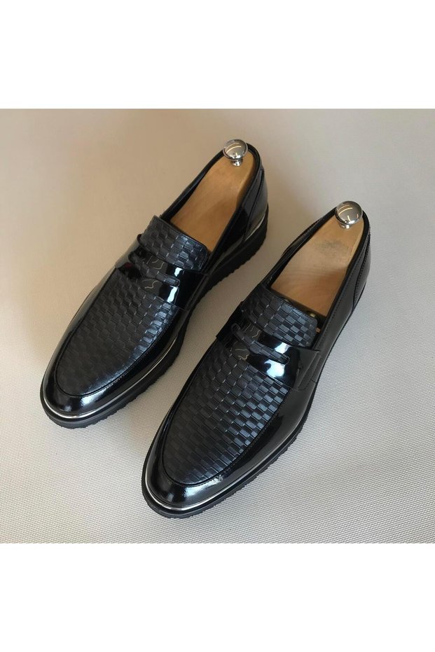 Italian Style Inside Outside Natural Leather Patent Leather Men Shoes Black T9144