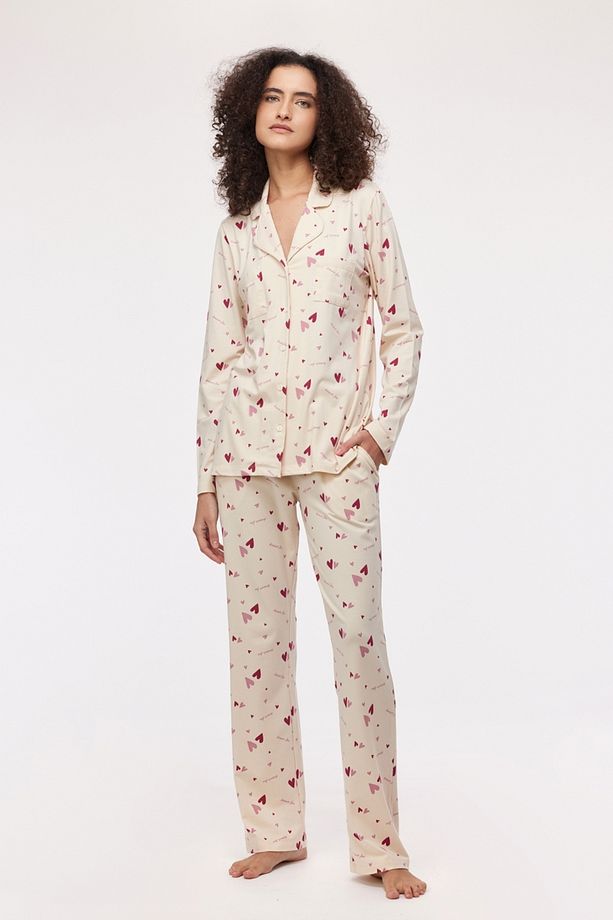 Kadın Pijama-Ypd - 912-Kalp Baskılı Ekru - 5