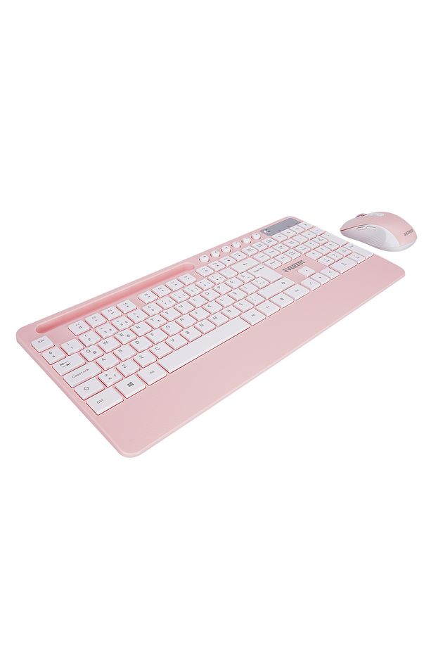 9676 Pembe Multimedya Tablet Telefon Standlı Klavye + Mouse Set Kablosuz Set Wireless Set - 2