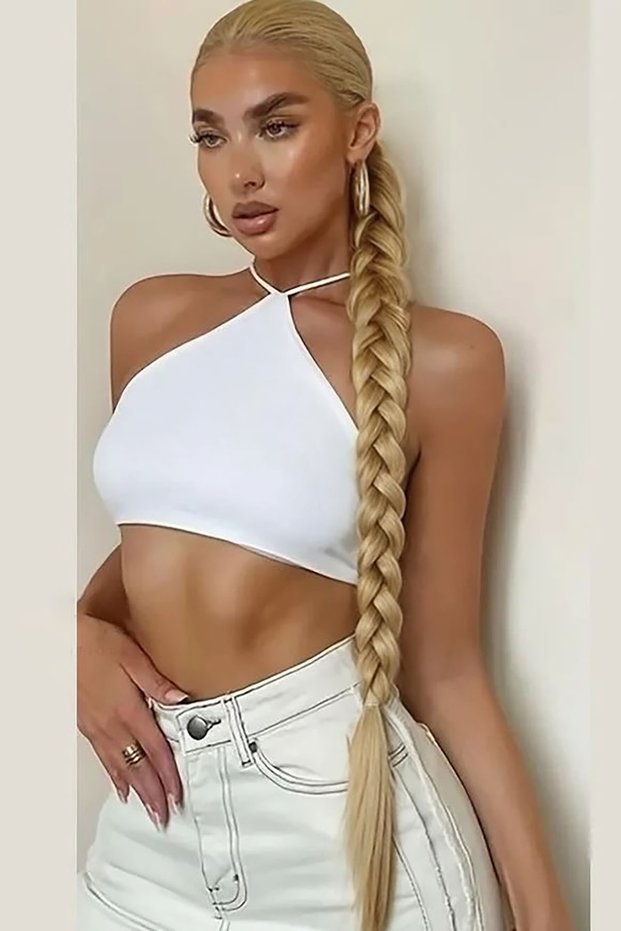 Honey Foam Color Braided Ponytail Hairpiece in Human Hair Texture Hair Extension