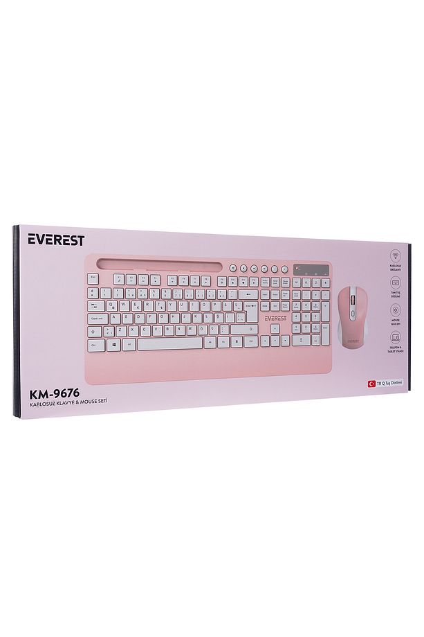 9676 Pembe Multimedya Tablet Telefon Standlı Klavye + Mouse Set Kablosuz Set Wireless Set - 8