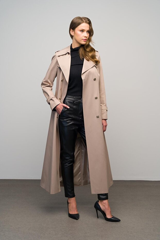 Zweireihiger, mittellanger Trenchcoat – Epaulet- und Cape-Detail, STONE 6617 - 5