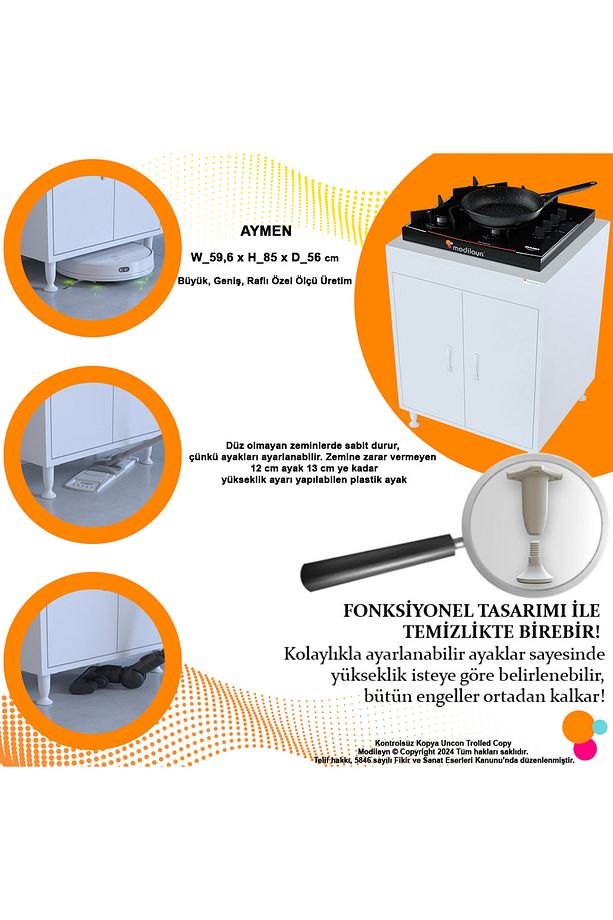 AYMEN 59,6 x 85 x 56 cm Set üstü Ocak Ve Tek Raflı Çok Amaçlı Mutfak Dolabı - 5