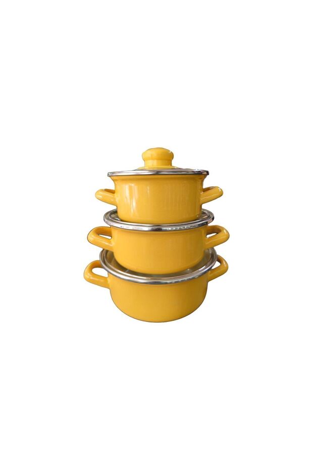 3-Piece Pot Set (12cm- 14cm- 16cm) Small Size Yellow