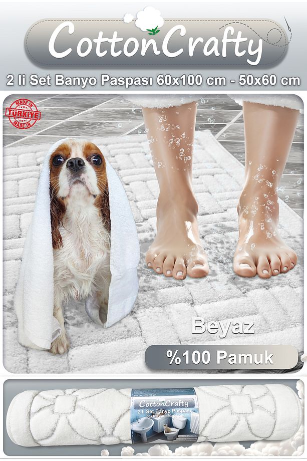 Pamuk Dokuma Banyo Paspas Seti, Banyo Halısı Domino 2 Li Set 60x100 - 60x50 - 3