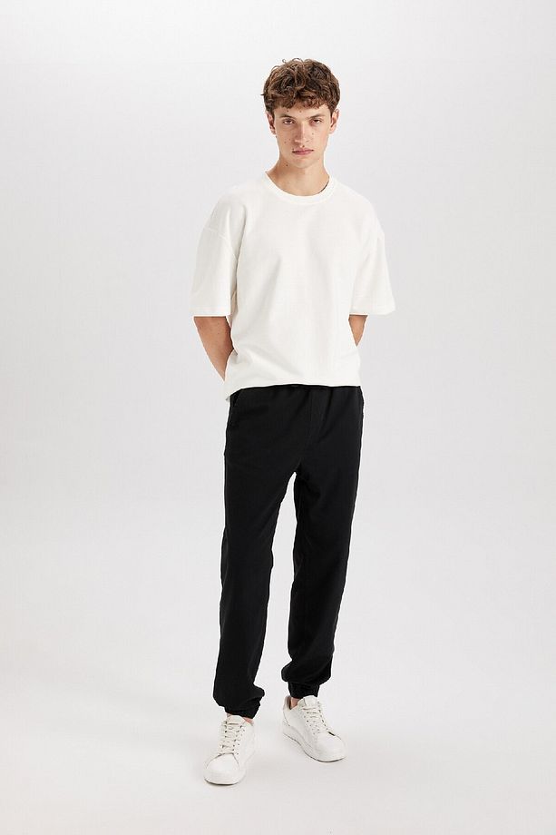 %100 Pamuk Jogger Gabardin Pantolon Beli Regular Fit Bağcıklı Lastikli Paça D5927ax24au - 2