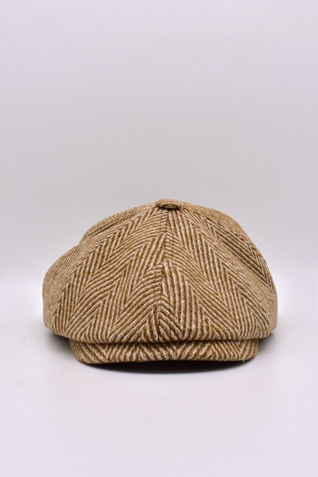 Men's Zigzag Patterned 8 Piece Woolen British Cap Hat - 2