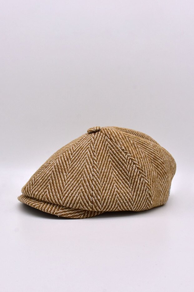 Men's Zigzag Patterned 8 Piece Woolen British Cap Hat - 1