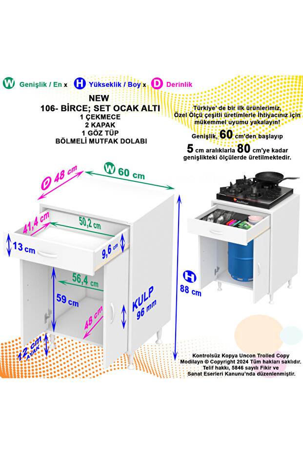 Birce Set Altı Dolap Beyaz - 5