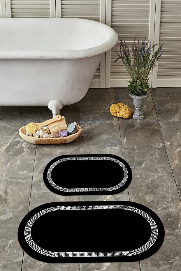 Digital Washable Non-Slip Base Simple Framed Oval Bath Mat Toilet Set