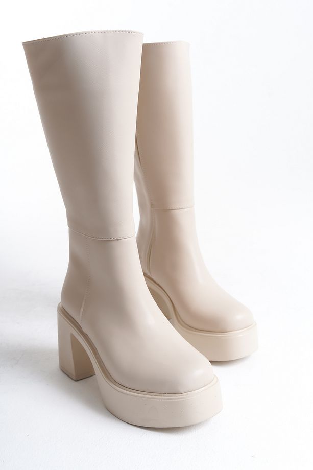 Jessie Platform Topuklu Kadın Bej Çizme - 8 Cm - 4
