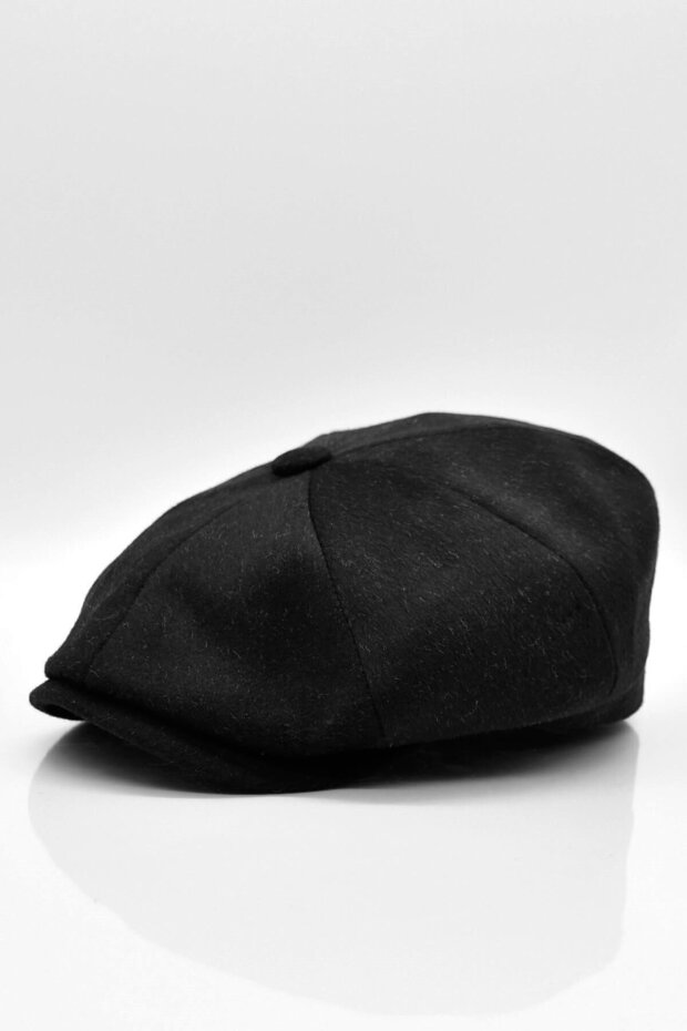 Men's Hat Black Wool Cap Flat Cap - 1