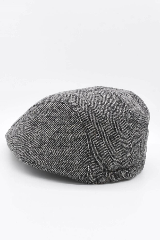 Smoked Herringbone Patterned Wool Winter Peaky Hat - 3