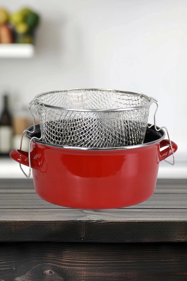 Enameled Glass Lid Frying Pan 24 cm Red - 2