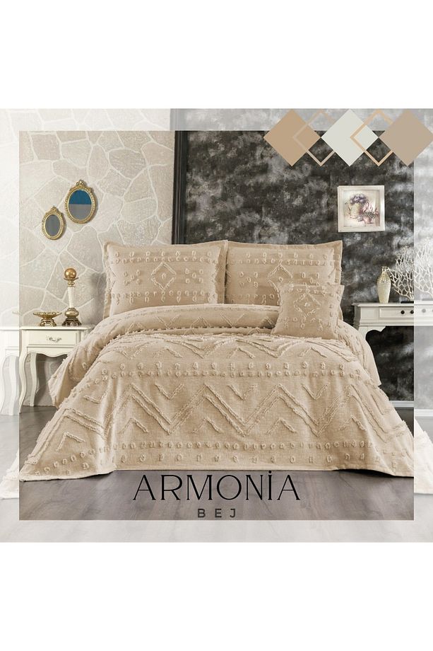 Armonia Battal Boy Yatak Örtüsü Püsküllü Model - Bej - 8