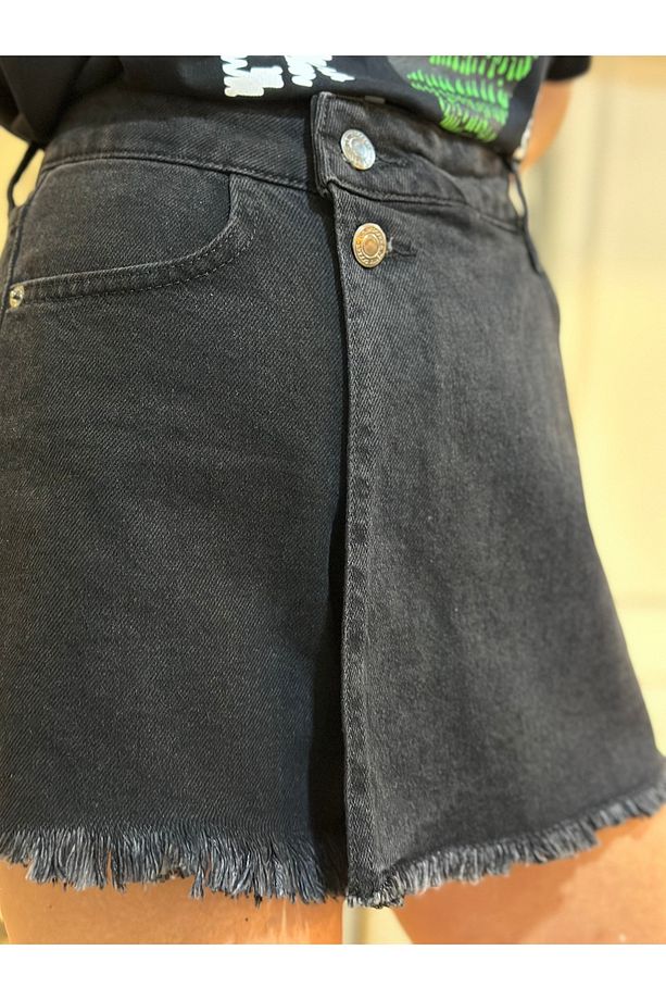 Kruvaze Denim Şort Etek - 3
