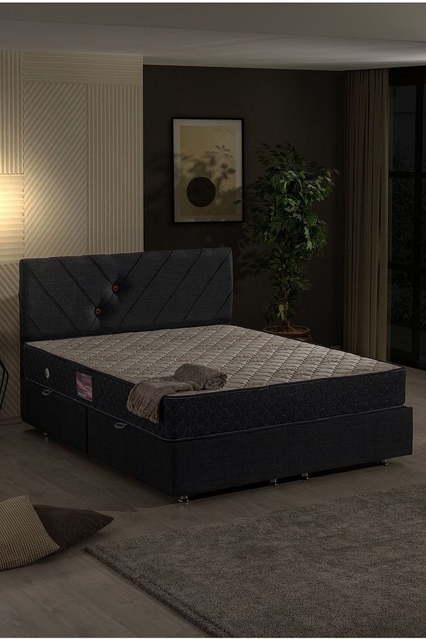 Lux Class Ikili Set, Çift Kişilik Yandan Açılır Baza Başlık Seti, Lacivert - 2