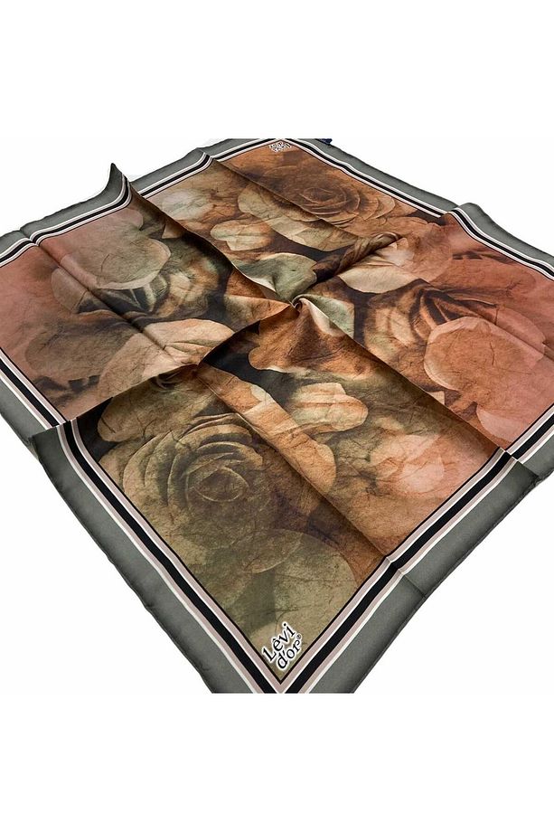 Haki Batik Desenli Tivil İpek Eşarp 21349 - 1