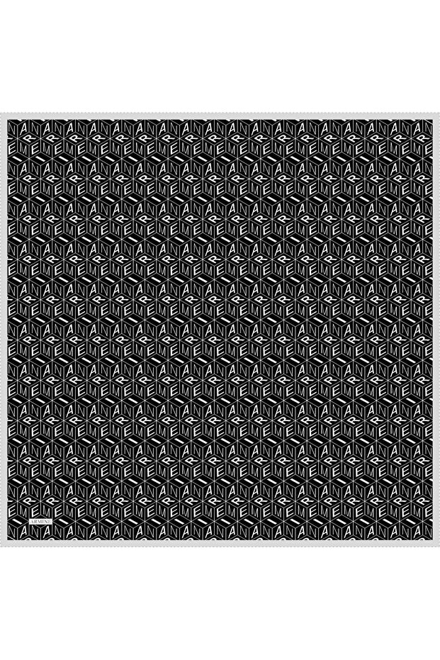Black and White Patterned Tivil Silk Scarf 8924-01